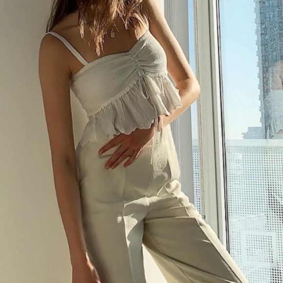 Wilfred Tops - Aritzia Wilfred La Boheme Blue Babydoll Crop Top, Flowy Spaghetti Straps, Size M